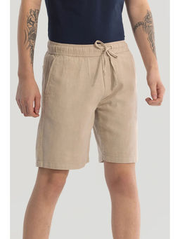 Snitch - Beige Solid Cotton Shorts
