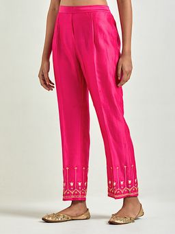 Anantaa by Roohi Trehan - Magenta Silk Chanderi Palazzo with Embroidered Hem