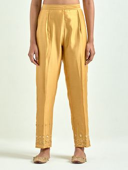 Anantaa by Roohi Trehan - Mustard Silk Chanderi Palazzo with Embroidered Hem