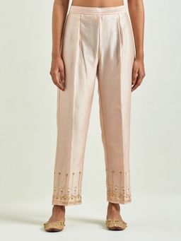 Anantaa by Roohi Trehan - Beige Silk Chanderi Palazzo with Embroidered Hem