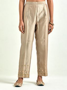 Anantaa by Roohi Trehan - Brown Silk Chanderi Palazzo with Embroidered Hem