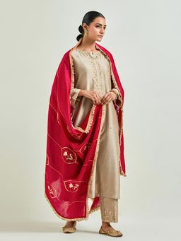 Anantaa by Roohi Trehan - Red Silk Chanderi Embroidered Dupatta with Gota