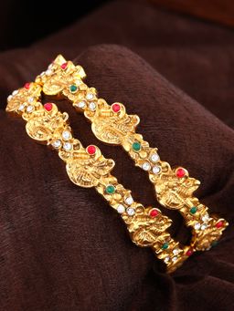 Estele - Gold Plated Peacock Designer Bangle with Crystals for Women