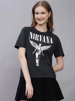 Free Authority - Official Nirvana Printed Regular Fit Tshirt For Women