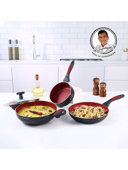Wonderchef - Burlington 4 Pcs Cookware Set, Red & Black