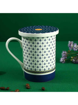 Wonderchef - Sicilia Coffee Mug with Lid - Royal Blue-White, 329 ml