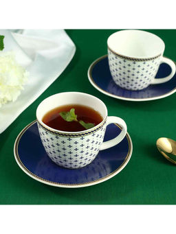 Wonderchef - Sicilia Cup & Saucer Set - Royal Blue-White - Set of 2 Piece, 200 ml