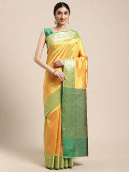 Banarasi Silk Works - Gold Valkalam Katan Silk Anchal Saree with Unstitched Blouse