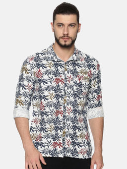 SHOWOFF - Cotton White Floral Casual Slim Fit Shirt