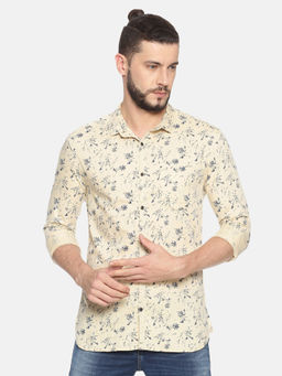 SHOWOFF - Cotton Beige Floral Casual Slim Fit Shirt