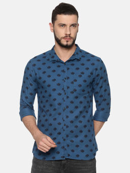 SHOWOFF - Cotton Blue Floral Casual Slim Fit Shirt
