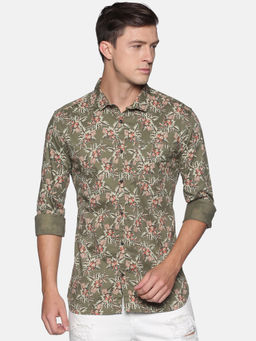 SHOWOFF - Men's Cotton Casual Green Printed Slim Fit Shirt