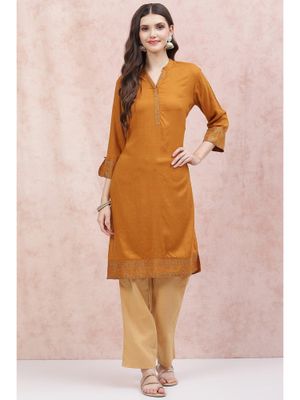 Rangriti Mustard Printed Kurta