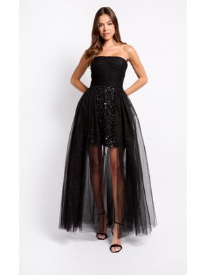little mistress black maxi dress Black Sequin Maxi Dress: Viviana One Shoulder Elegance