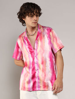Campus Sutra - Mens Bright & Bubble Gum Pink Relaxed Ombre Shirt