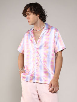 Campus Sutra - Mens Lavender & Pale Orange Relaxed Ombre Printed Shirt