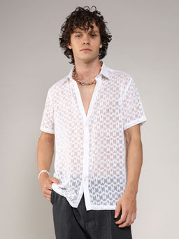 Campus Sutra - Mens Chalk White Self Design Block Shirt