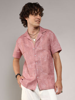 Campus Sutra - Mens Rouge Pink Embroidered Lined Shirt
