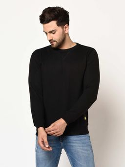 RIGO - Men Black Round Neck Fleece Sweatshirt