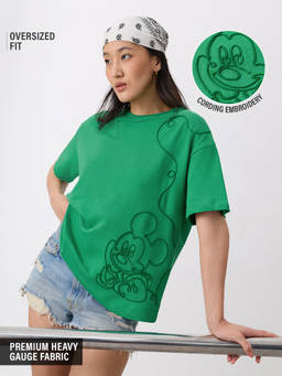 The Souled Store - Official Mickey Mouse Embroidered Oversized T-Shirt