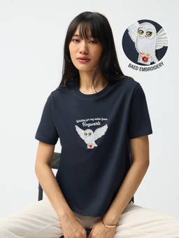 The Souled Store - Official Harry Potter Bead Embroidered Women Relaxed T-Shirt