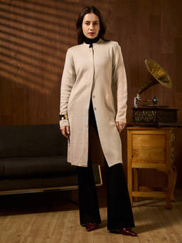 Globus - Off White Solid/Plain Knee Length Acrylic Wintercoat