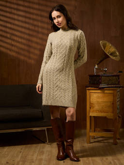 Globus - Beige High Neck Acrylic Straight Fit Winterwear Dress