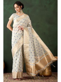 Mysilklove - Pearl White Woven Khadi Organza Saree with Unstitched Blouse