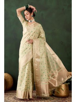 Mysilklove - Pista Green Woven Khadi Organza Saree with Unstitched Blouse