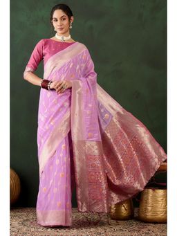 Mysilklove - Baby Pink Woven Cotton Saree with Unstitched Blouse