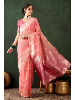 Mysilklove - Heavenly Pink Woven Cotton Saree with Unstitched Blouse