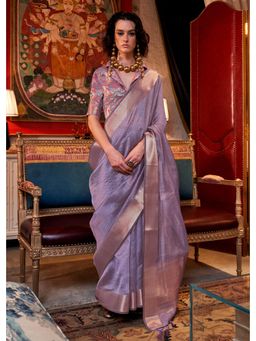Mysilklove - Lily Purple Chiffon Silk Saree with Unstitched Blouse