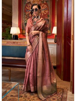 Mysilklove - Dark Coco Brown Chiffon Silk Saree with Unstitched Blouse