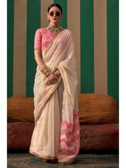 Mysilklove - Cashmere Cream Handloom Linen Saree with Unstitched Blouse