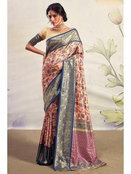 Mysilklove - Thatch Purple and Cream Woven Banarasi Saree with Unstitched Blouse