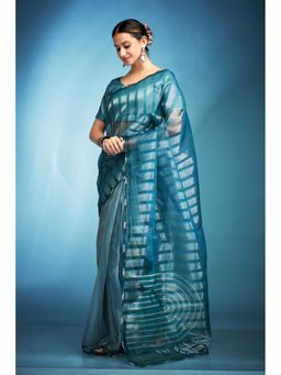 Mysilklove - Windows Blue Printed Tissue Saree with Unstitched Blouse