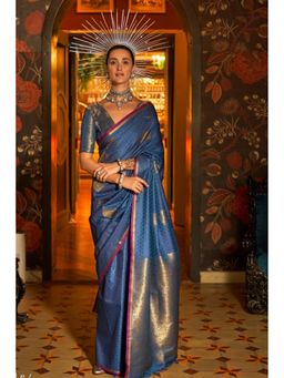 Mysilklove - Wine Blue Handloom Banarasi Saree with Unstitched Blouse