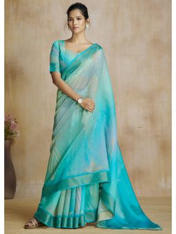 Mysilklove - Water Blue Tissue Woven Soft Silk Saree with Unstitched Blouse