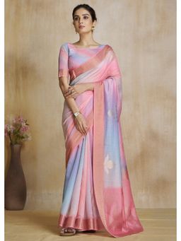 Mysilklove - Shilo Pink Tissue Woven Soft Silk Saree with Unstitched Blouse