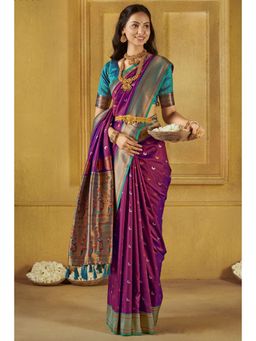 Mysilklove - Camelot Purple Woven Paithani Saree with Unstitched Blouse
