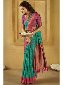 Mysilklove - Forest Green Woven Paithani Saree with Unstitched Blouse
