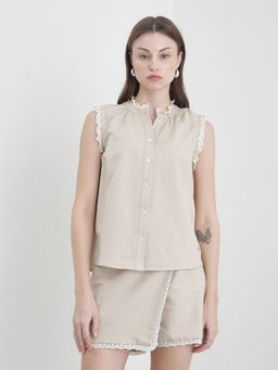 ELLE - Beige Lace Detail Sleeveless Top