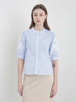 ELLE - Blue Embroidered Shirt Style Top