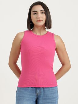 United Colors of Benetton - Pink Round Neck Solid Tank Top