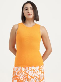 United Colors of Benetton - Orange Round Neck Solid Tank Top