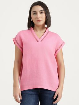 United Colors of Benetton - Pink Regular Fit V-Neck Solid Top