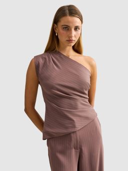 Forever New - Brown Striped One Shoulder Top