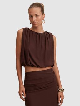 Forever New - Brown Sutton Sleeveless Bubble Crop Top