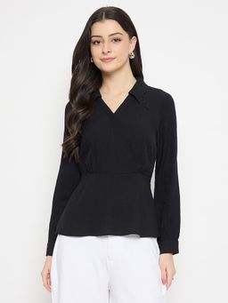 Madame - Black Peplum Mock Wrap Top