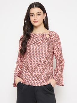 Madame - Pink and Brown Chevron Ring Detail Print Top